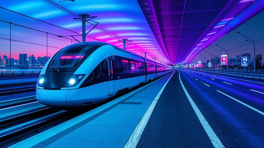 A modern high-speed train and a bicycle lane next to a clean